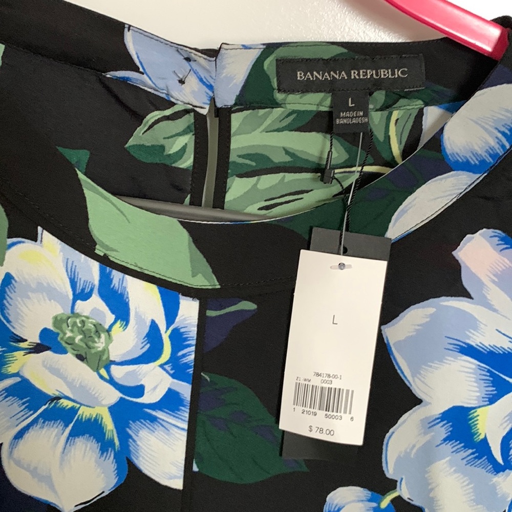 Banana Republic  black top with blue flowers